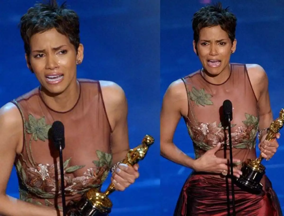 Halle Berry tampoco contuvo las lágrimas durante la Premiación de los Oscar de 2002.