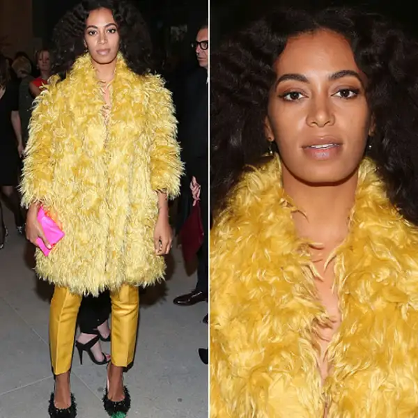 Whitney Museum Dinner by Max Mara, 2015: La cantante volvió a sacar su lado extravagante con un abrigo amarillo de peluche y pantalones de Katie Emilio. Su peló se vio más relajado y llevó un look de belleza muy natural.