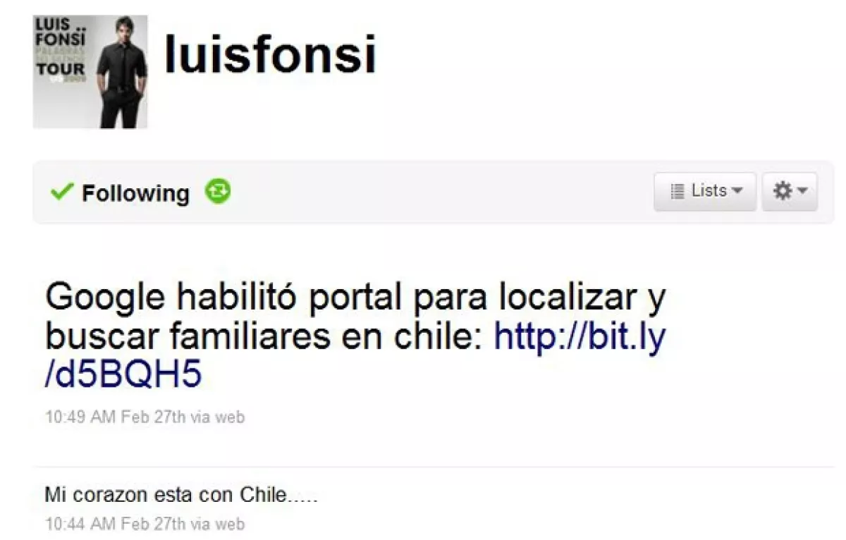 Fonsi dejó una liga para que busquen a familiares y amigos.