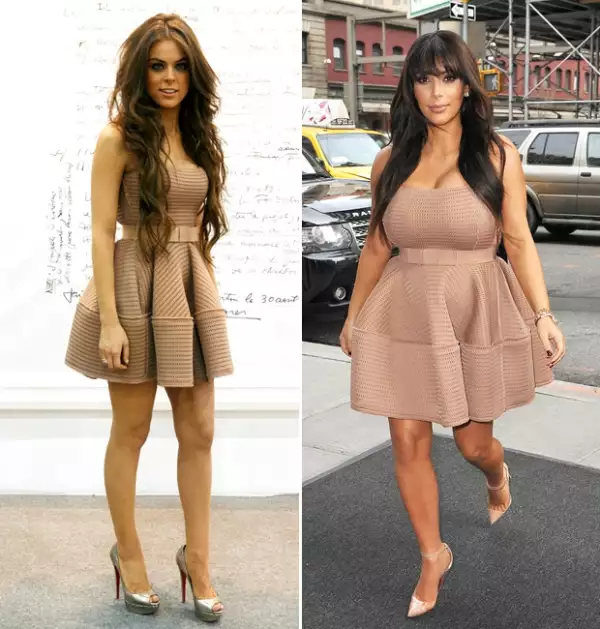 Yael Sandler y Kim Kardashian usando el vestido color nude de Lanvin.