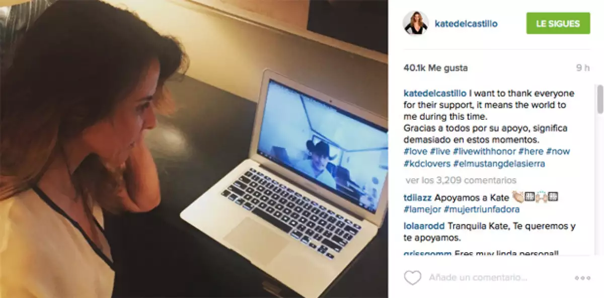 La actriz publicó un mensaje de agradecimiento a sus seguidores por su apoyo, junto con una imagen en la que aparece viendo un corrido que le compusieron.