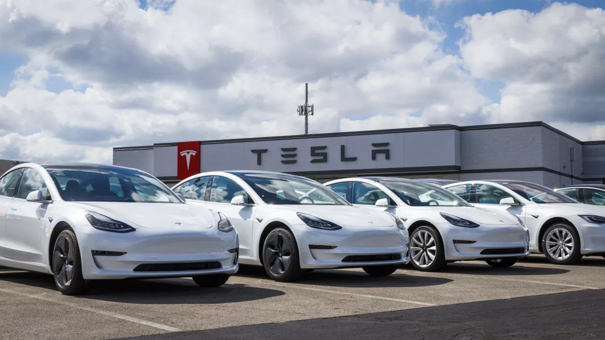 Tesla electric vehicles awaiting preparation for sale. Tesla EV Model 3, S and X are a key to a cleaner and greener environment XI