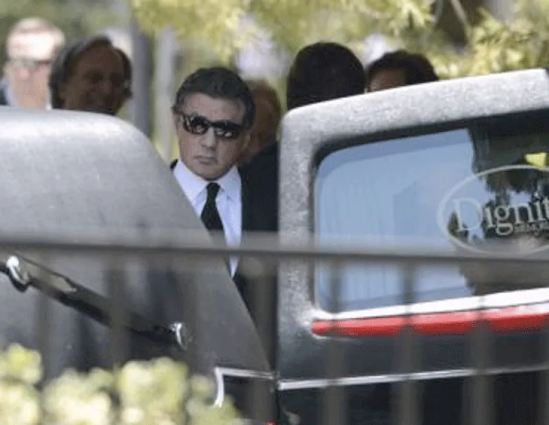 El servicio fúnebre se realizó en una iglesia católica de St Martin of Toursde en Los Ángeles, California. Fue despedido ante la presencia de su padre, Silvester y la mujer de éste, Jennifer Flavin.