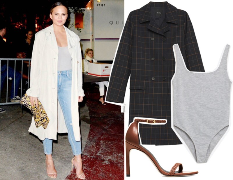 Eleva tu look al elegir un bodysuit liso y un saco largo que balanceé lo sexy de tu look. Saco: Theory. Bodysuit: Zara. Zapatos: Stuart Weitzman.