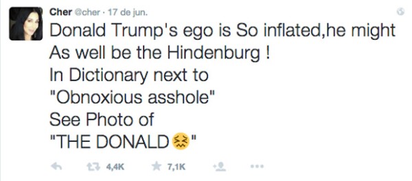 Cher se burló de Donald Trump ante los comentarios racistas y construcción del muro de Estados Unidos y México.