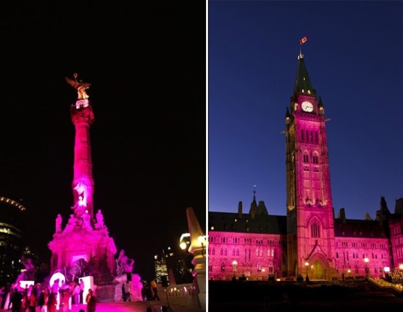 Así se pinta el Ángel de la Independencia en México y El Parlamento en Canadá.