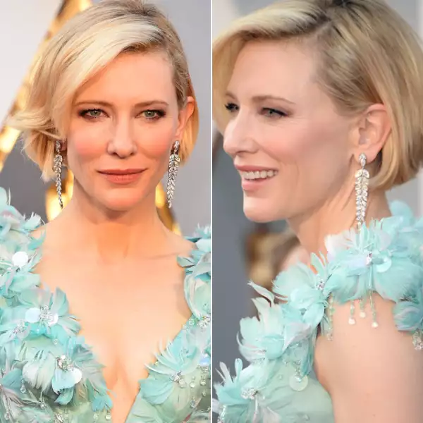 Cate Blanchett remarcó sus ojos con un smokey ligero pero intenso. Llevó los labios en tono nude, y el short bob de lado, haciéndola ver impecable como siempre.