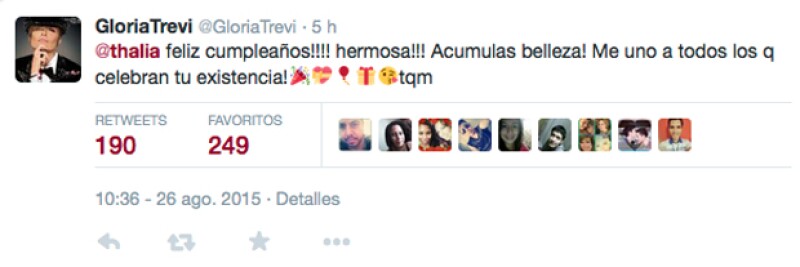 Amigas también desde muy jóvenes, Gloria Trevi compartió su felicitación en Twitter.
