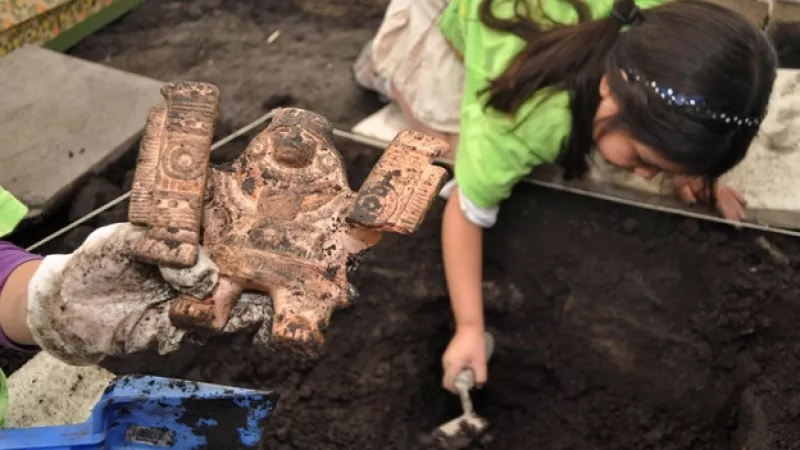 niña, curso, arquelogia
