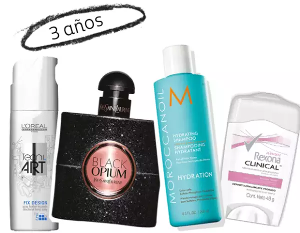 El shampoo, acondicionador, los perfumes o lociones, el spray de pelo y el desodorante, llegan a durar hasta 3 años.