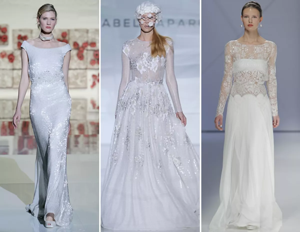 Para 2017, diseñadores como Jesus Peiró, Izabel Zapardiez y Rosa Clará llevan vestidos con toques metálicos en plateado.