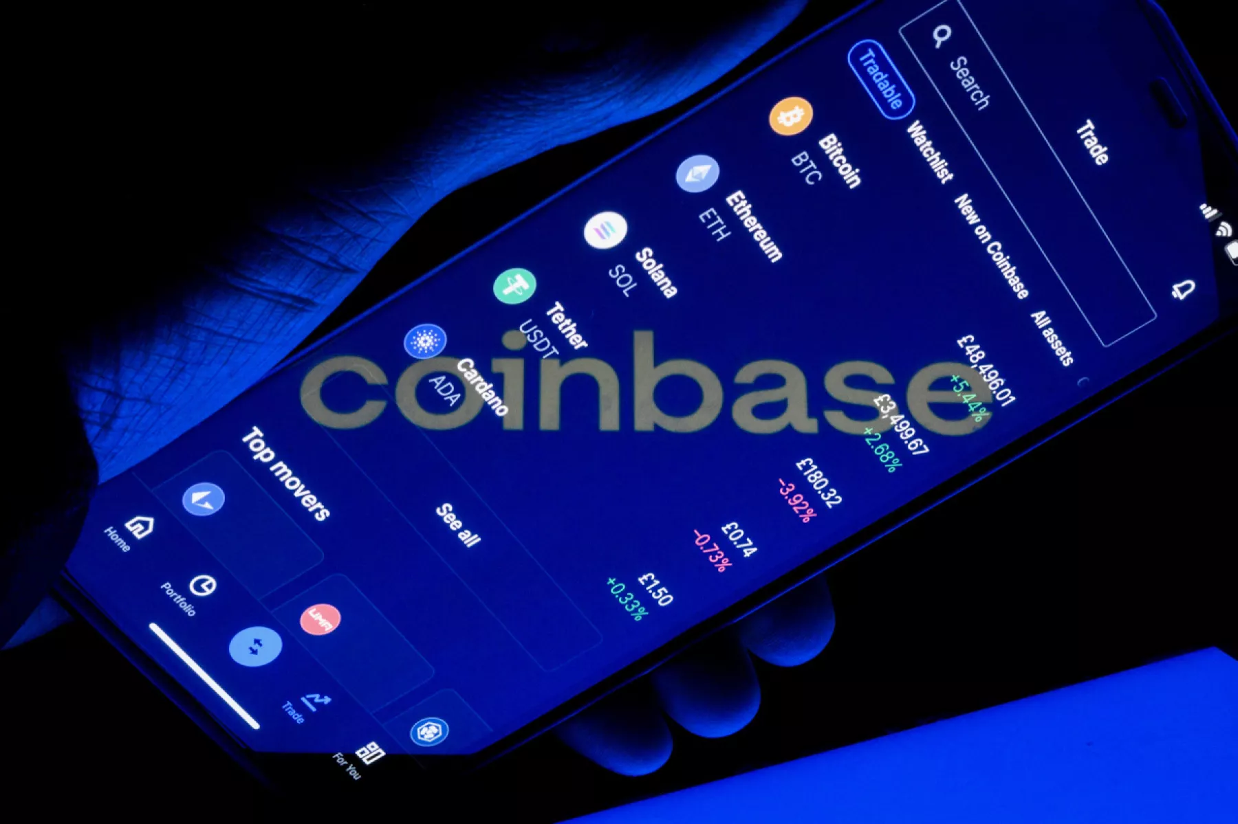 (Fotografía temática de Coinbase y Criptomonedas)