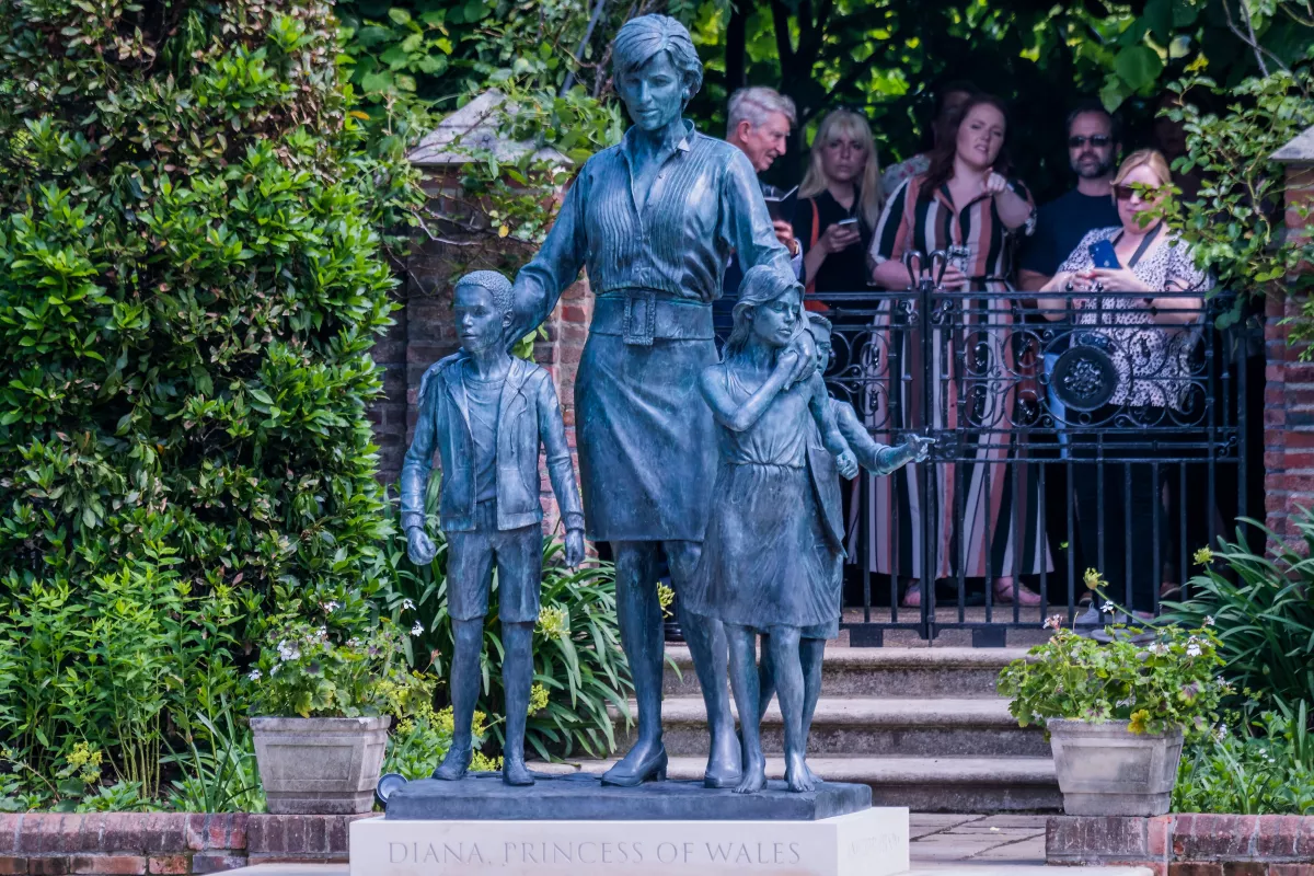 Statue of Diana, Princess of Wales, in the Sunken Garden of London's Kensington Palace., Kensington Palace, London, UK - 02 Jul 2021