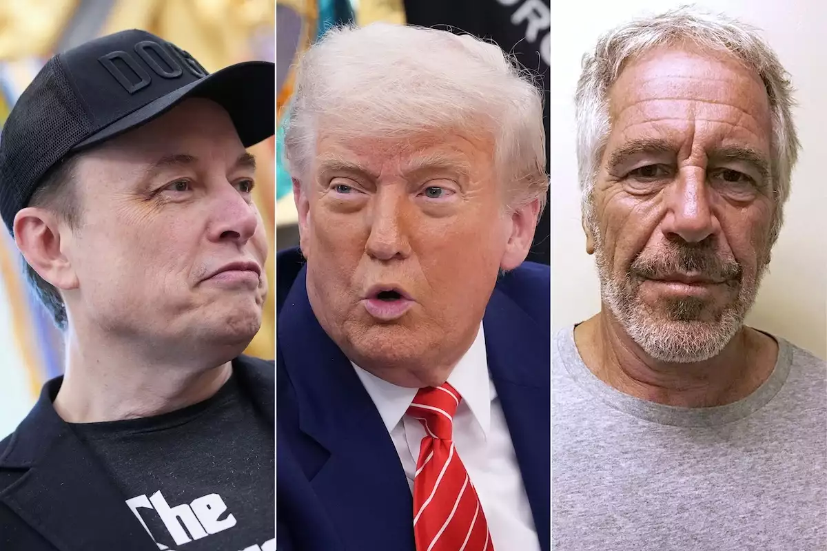 Imagen armada con fotos de Elon Musk, Donald Trump y Jeffrey Epstein
