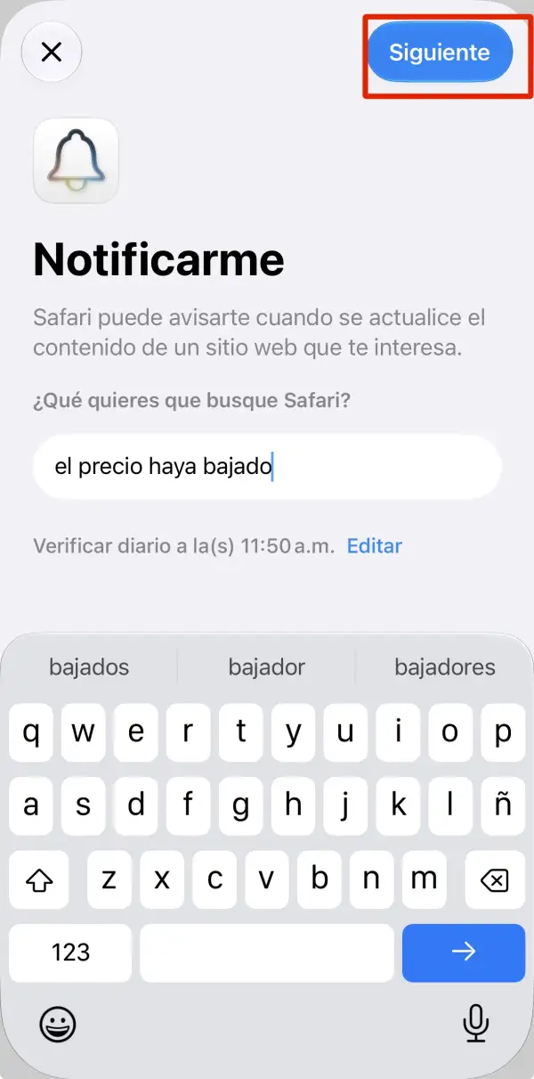 La función "Notificarme" de iPhone en Safari permite recibir un monitoreo diario de lo que el usuario le pida a la aplicación.