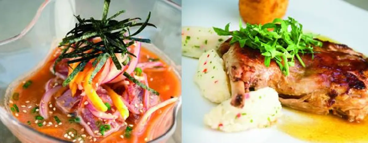 Ceviche Lima DF con leche de tigre, cebolla morada, camarón y pimiento.