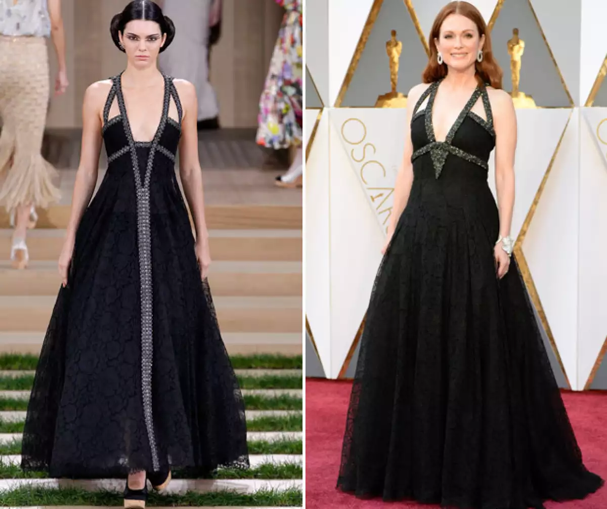La actriz, que es conocida por su impecable estilo, optó por usar para los Oscar 2016 el mismo diseño que la menor de las Kardashian modeló en la reciente pasarela de Chanel. ¿A quién se le ve mejor?