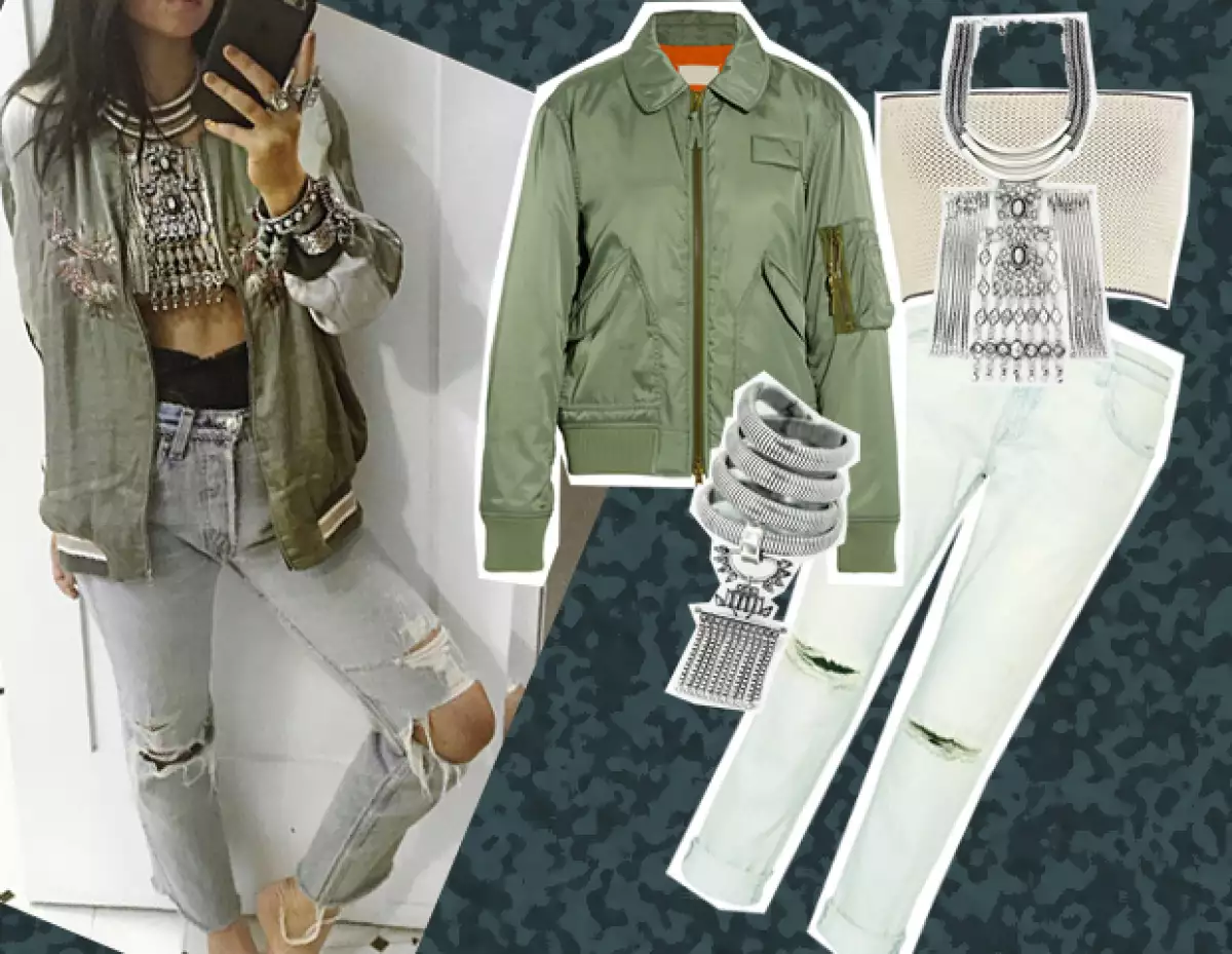 Cropped jeans and bomber jacket