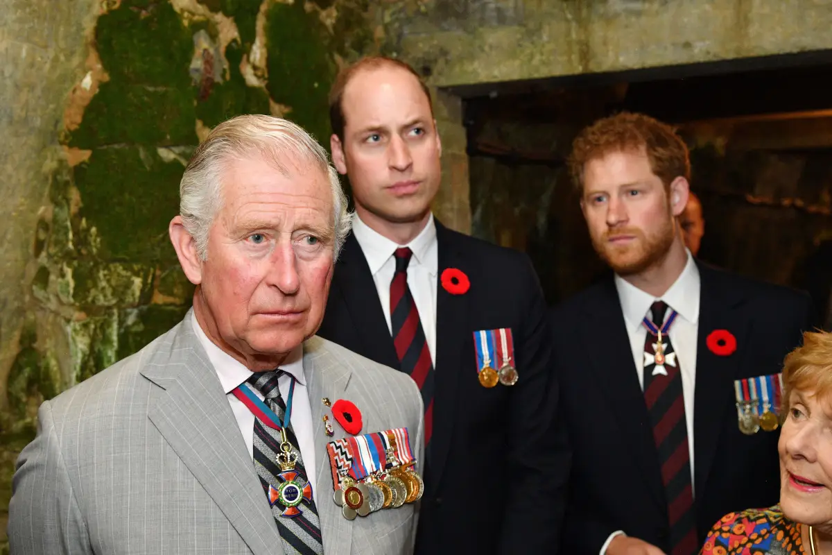 Rey Carlos III, príncipe William y príncipe Harry
