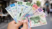 Manos de un hombre que sostiene billetes de denominaciones desde veinte, cincuenta, cien, doscientos y quinientos pesos.jpg