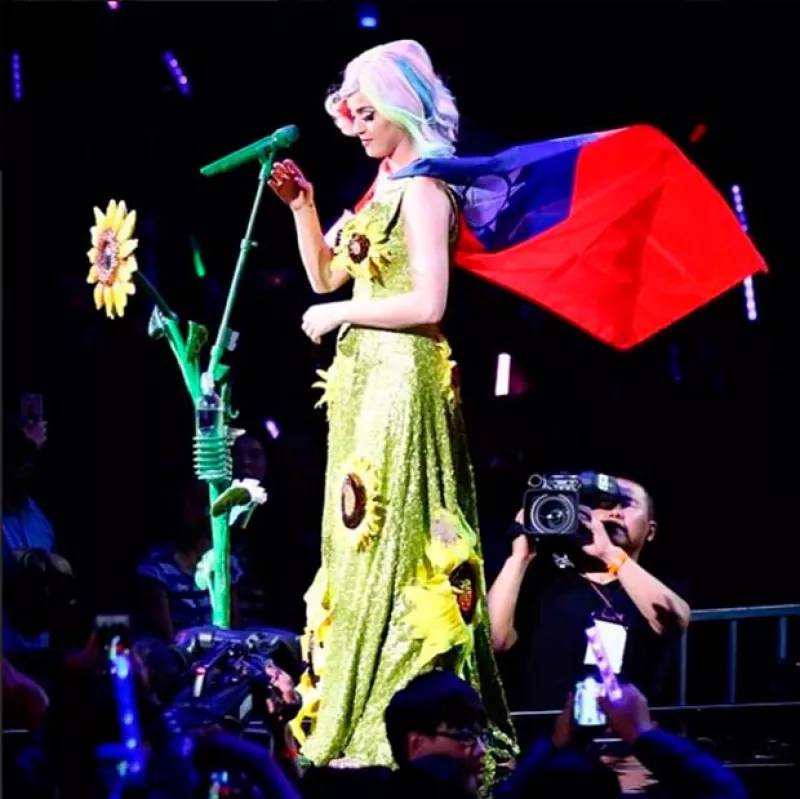 La cantante lució durante su presentación un vestido de girasoles y la bandera de Taiwán, símbolos de la lucha de este país contra China.