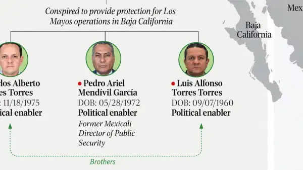 Esquema del Tesoro de Estados Unidos donde se vincula a Carlos Alberto Torres con "Los Mayos". Hasta arriba aparece "El Ruso". 