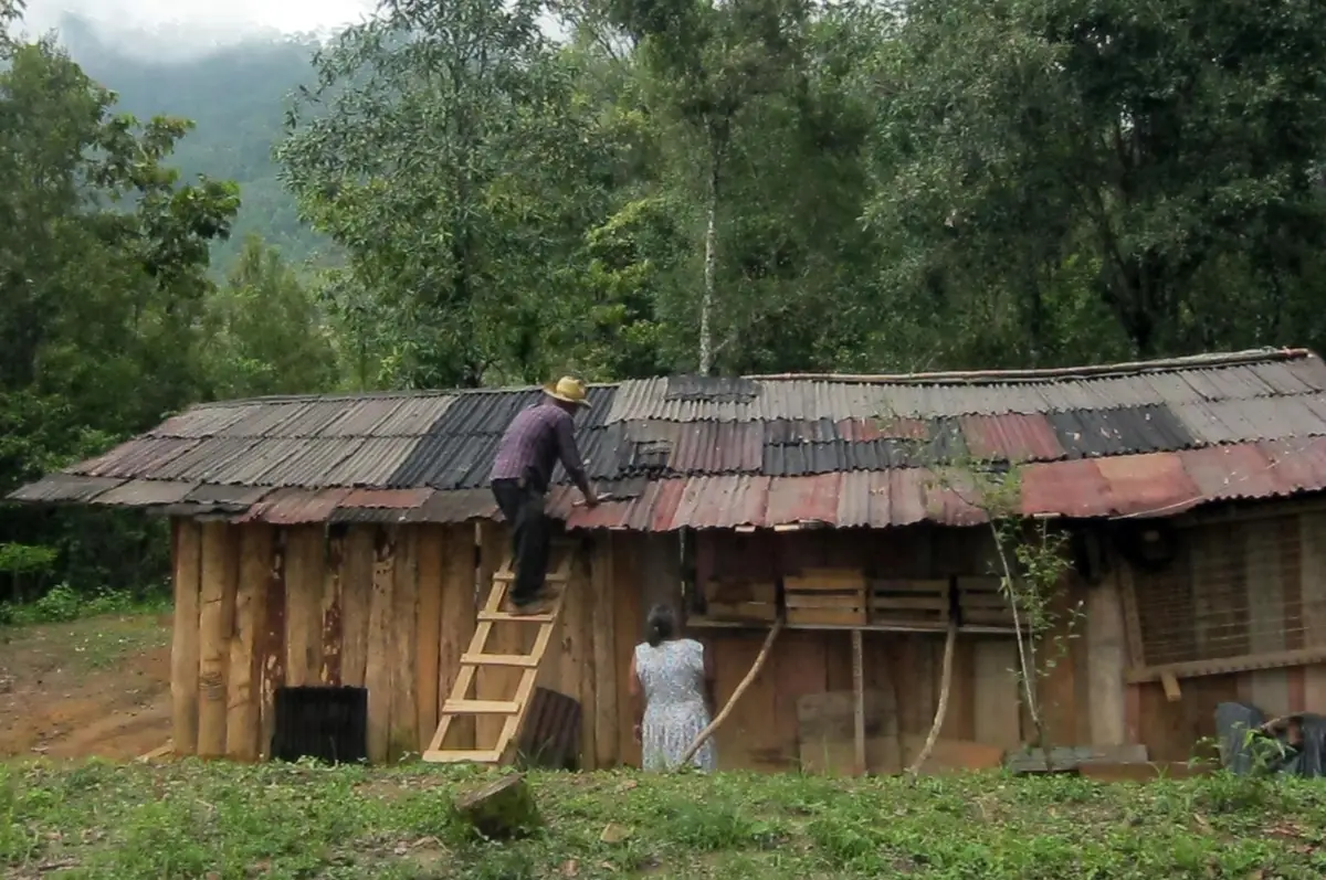 vivienda con techos de lamina y muros de madera