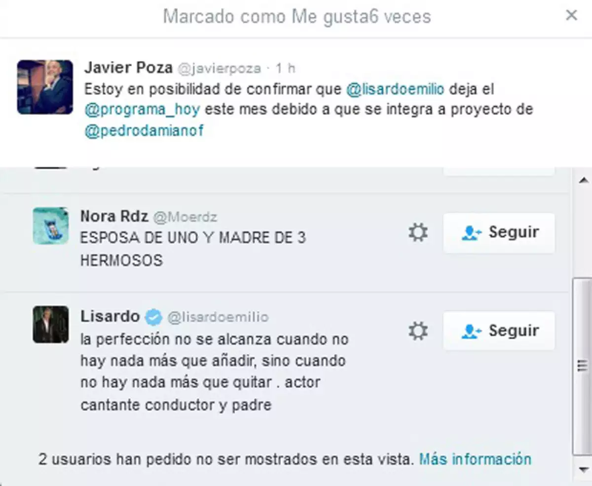 Este fue el tuit al que Lisardo marcó como like, para confirmar su salida de Hoy.
