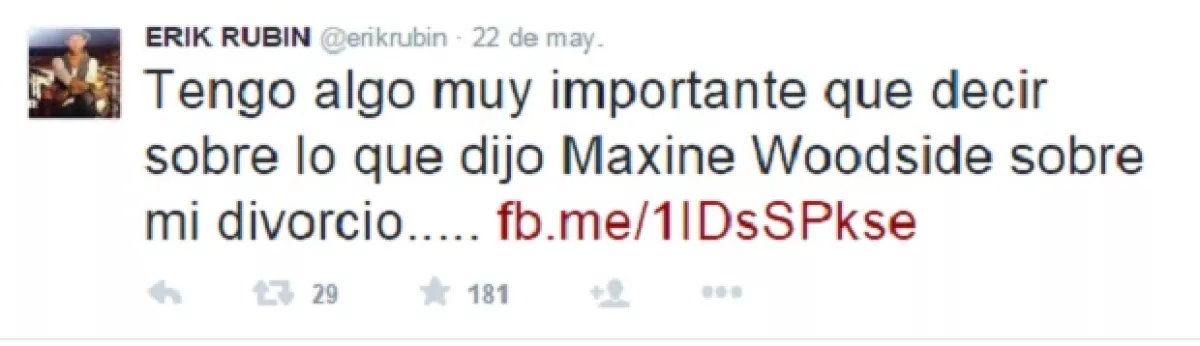 A horas de que se supiera la noticia sobre una posible separación, Erik respondió a la conductora de espectáculos con un tuit.