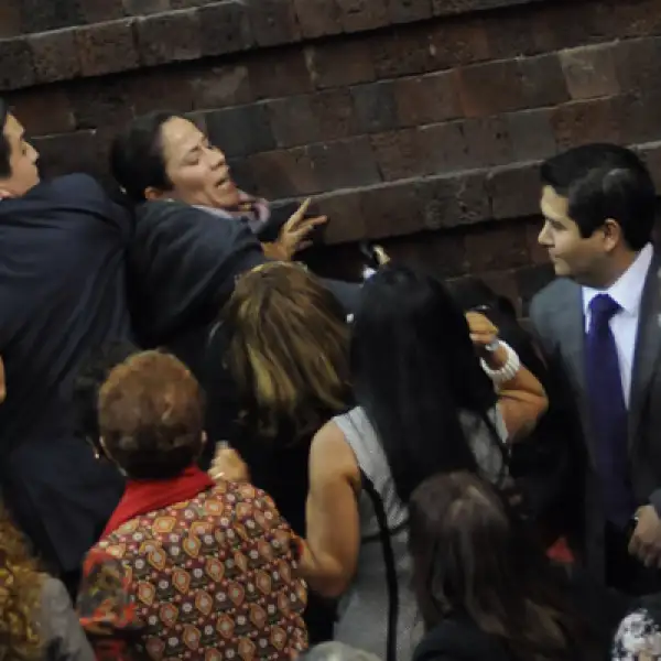 Empujones y arañazos no faltaron entre diputados durante la discusión de la minuta que fue enviada por el Senado el pasado miércoles.