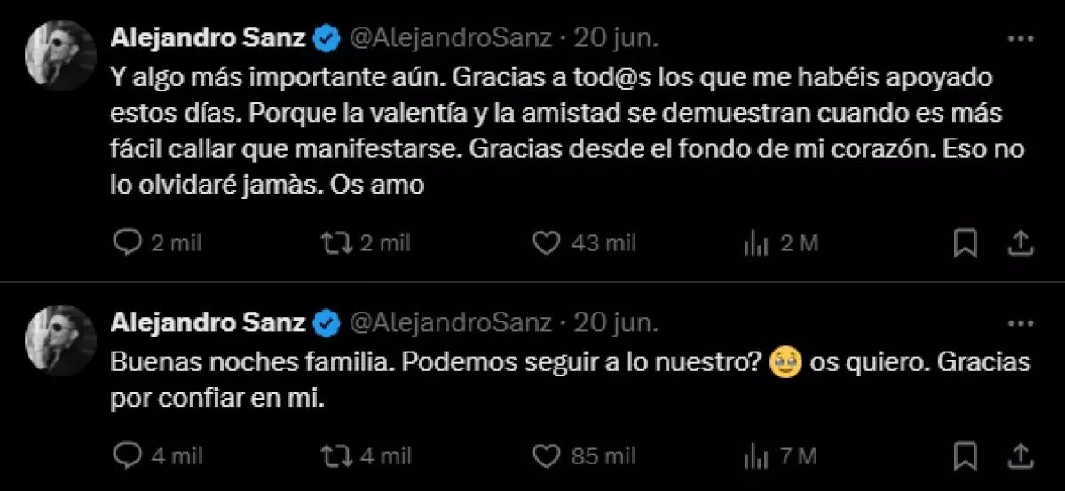 Foto: Alejandro Sanz se defiende con amor /cortesía