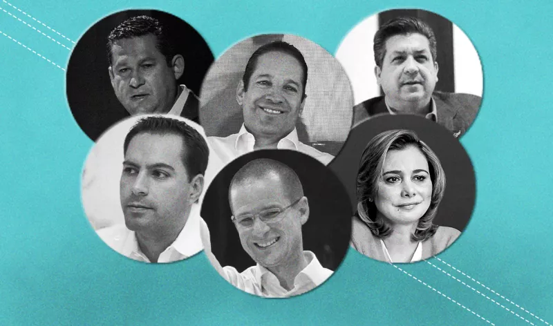 De derecha a Izquierda, Marko Cortés, líder nacional del PAN, Francisco Javier García Cabeza de Vaca, gobernador de Tamaulipas; Francisco Domínguez, exgobernador de Querétaro y Diego Sinhue de Guanajuato.