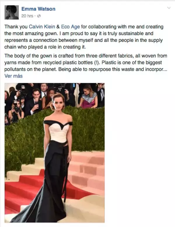 La actriz británica agradeció a Calvin Klein por haberle hecho su vestido.