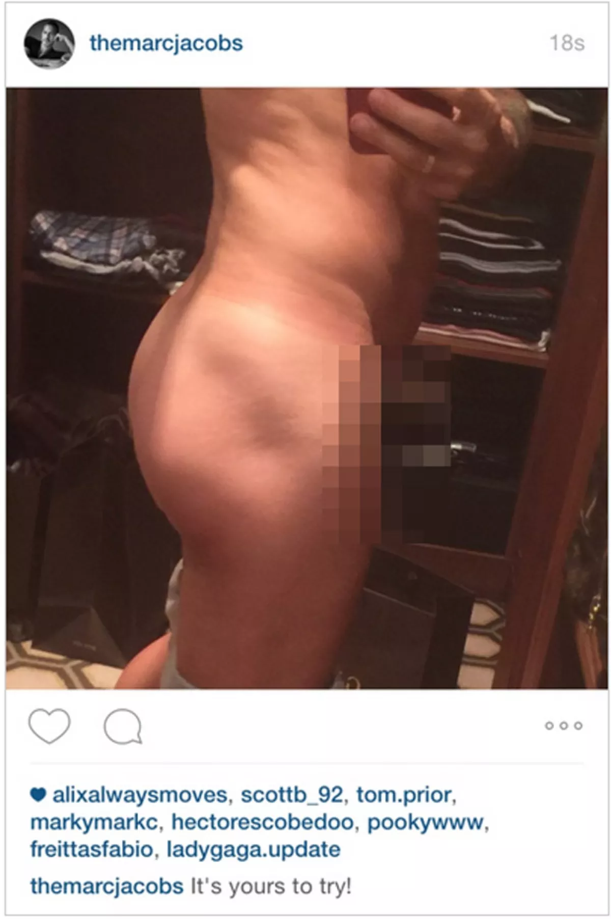 La fotografía ha circulado por varios portales en internet, dejando al descubierto las partes íntimas de Marc Jacobs.