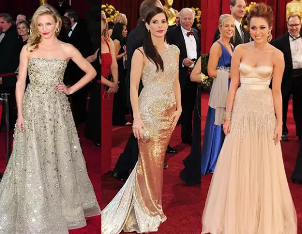 Cameron Diaz, Sandra Bullock y Miley Cyrus en color champagne.