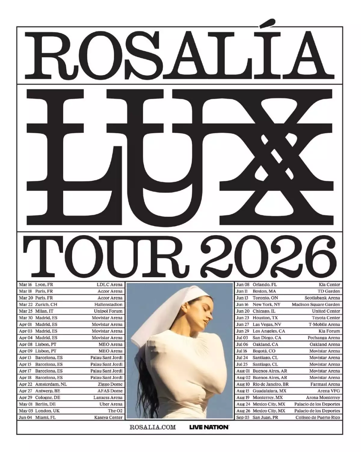 Foto del cartel de la gira de Rosalía 2026 con todas las fechas 