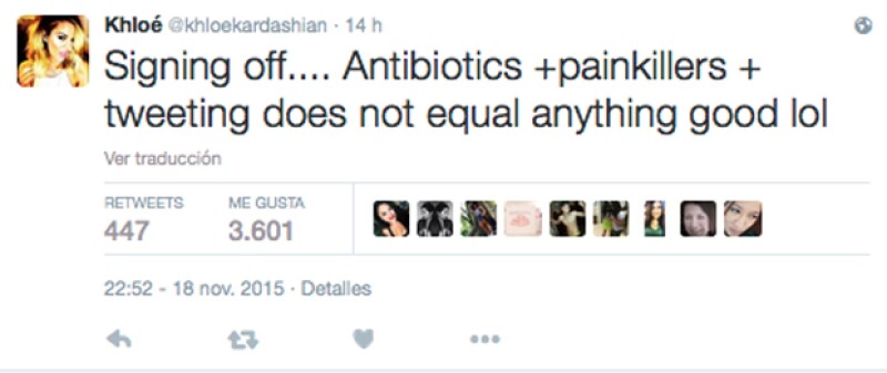 La celeb se disculpó con sus seguidores y argumentó que el estar medicada y tuitear no son la mejor combinación.
