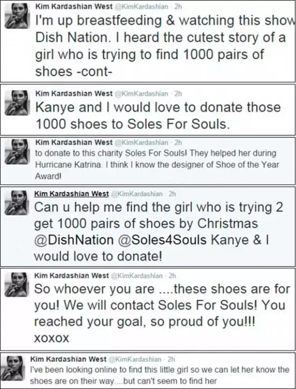 Estos fueron algunos de los tuits con los que Kimmy mostró lo conmovida que estaba y sus acciones filantrópicas.