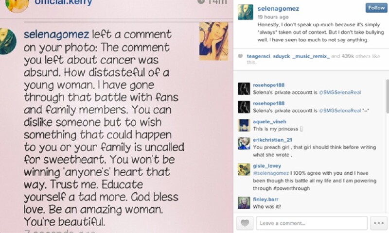 Así fue como Selena Gomez respondió a una usuaria de Instagram que le deseó cáncer.