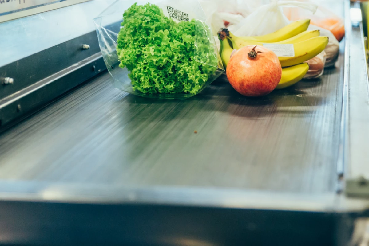 products on the cash desk. grocery shopping