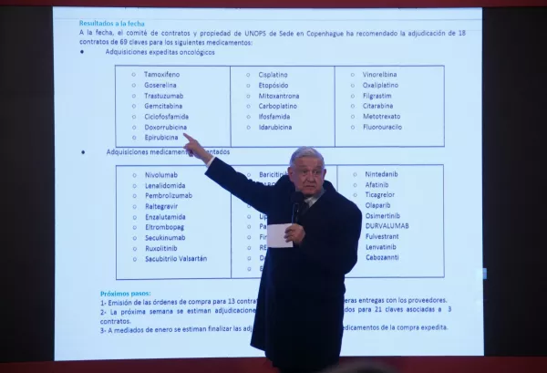 Andrés Manuel López Obrador, presidente de México durante la conferencia matutina en Palacio Nacional donde anunció la compra de medicamentos