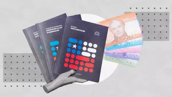 Nueva constitución Chile cambios principales económicos (Fotoarte con fotos de la propuesta de constitución de y billetes)