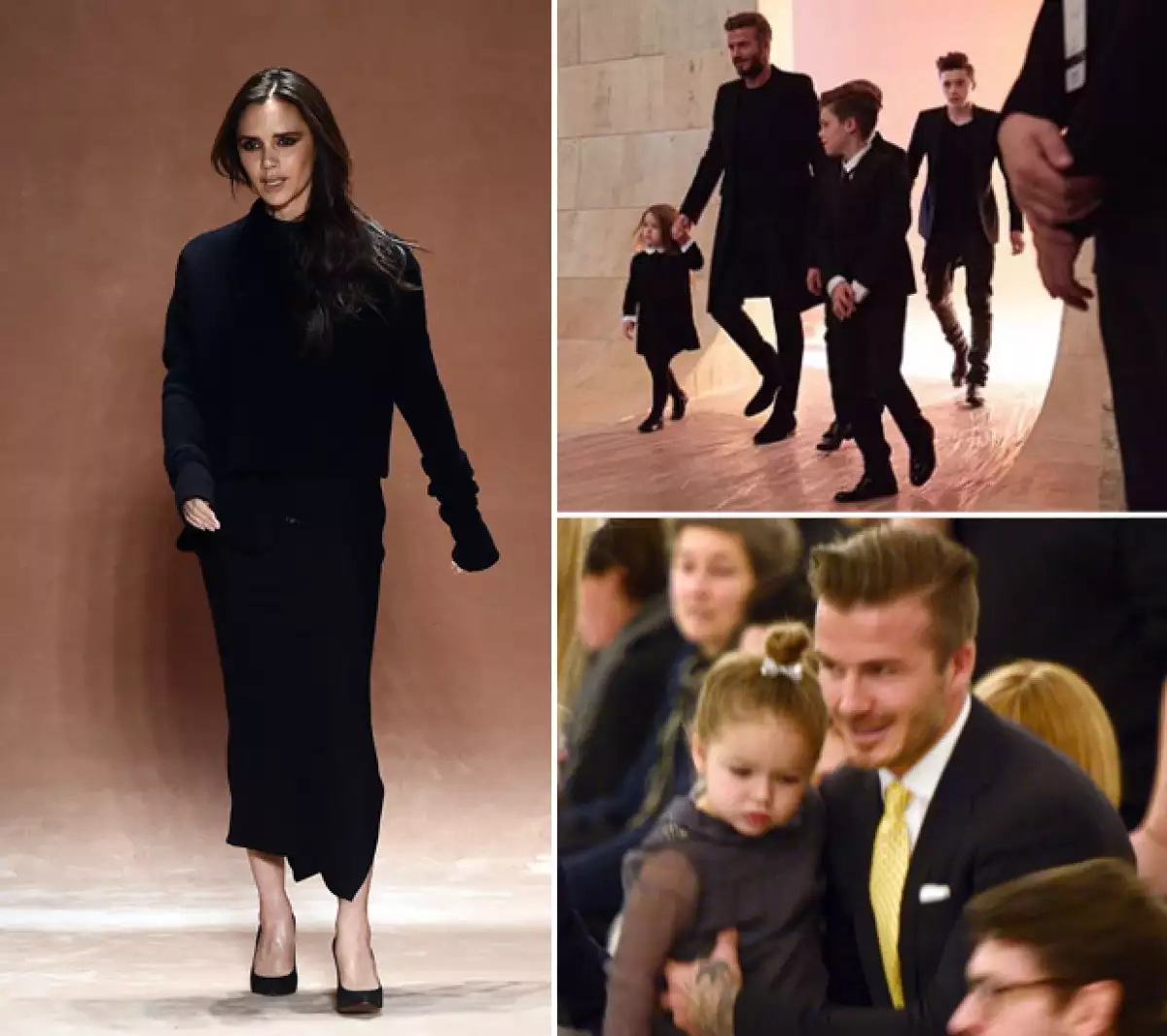 Victoria tuvo en front row a cada uno de sus amuletos de la suerte, sus hijos y su guapo esposo.