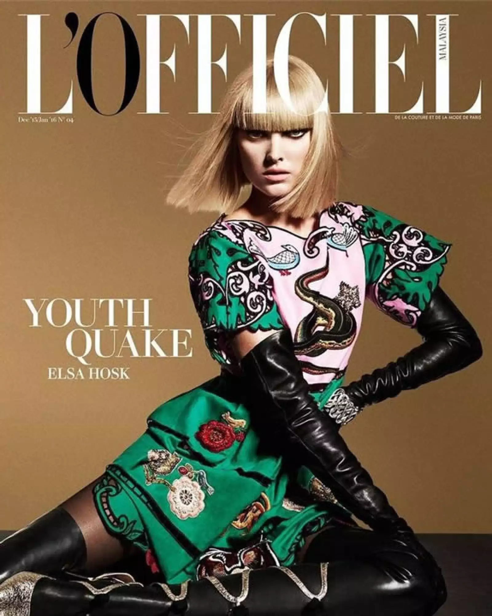 L`Officiel Malasia: Con un súper bob y un fleco de impacto, Elsa Hosk protagoniza la portada con una foto de Jack Waterlot.