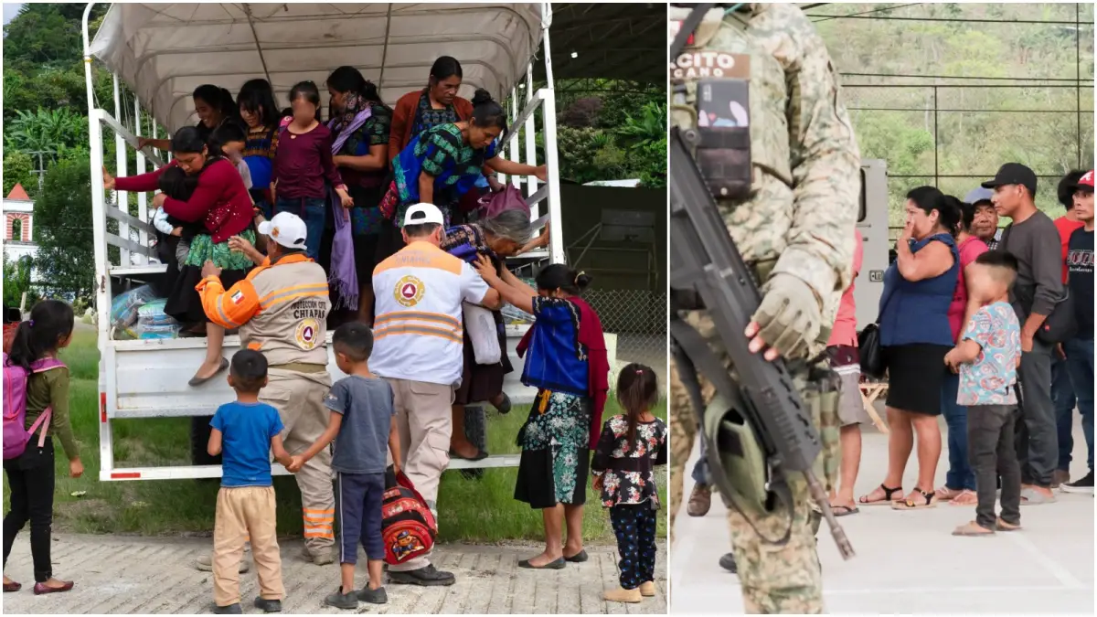 Un grupo de personas desplazadas en Chiapas.