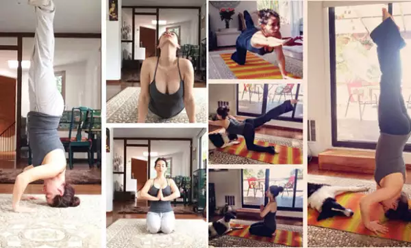 El yoga es una de las actividades favoritas de Claudia, en especial porque su perro la acompaña a veces.