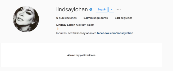 Cuenta de Lindsay Lohan cerrada.
