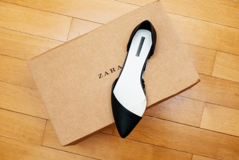 ZARA shoe placed on cardboard box