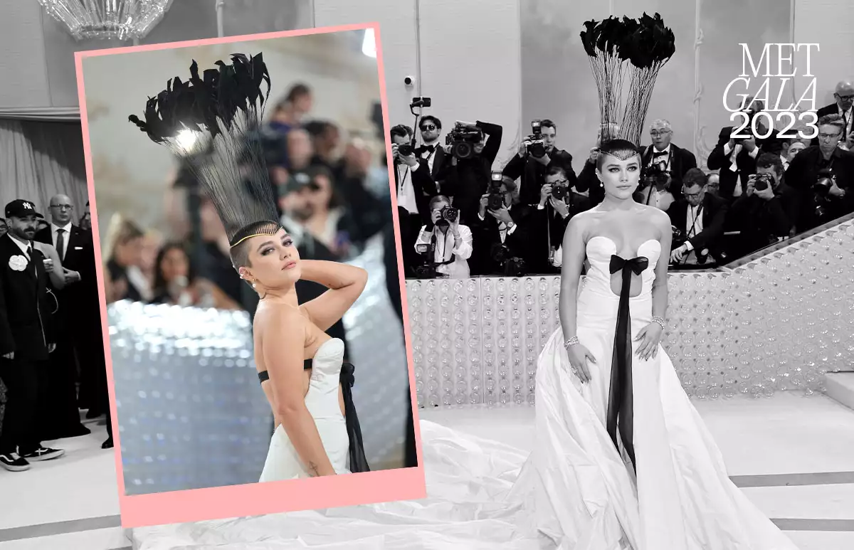 Florence Pugh estrena su cabeza rapada en la Met Gala 2023.