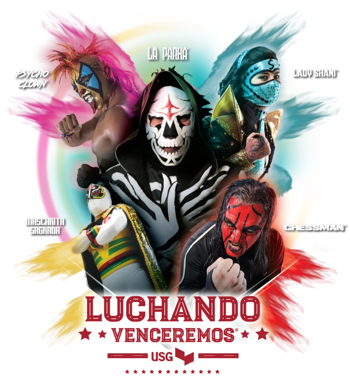 Cartel de la campaña Luchando Venceremos, de USG y Lucha Libre AAA.